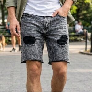 Forever 21 Acid Wash Black Denim Cut-Off Shorts - Size 38